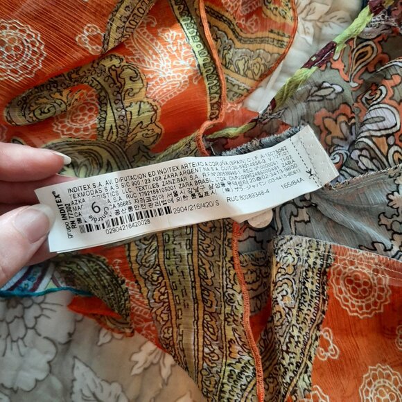 ✨HOST PICK✨ ZARA Blue and Pink Paisley Sheer Flowy Ruffle Top - Size Small - Picture 8 of 9